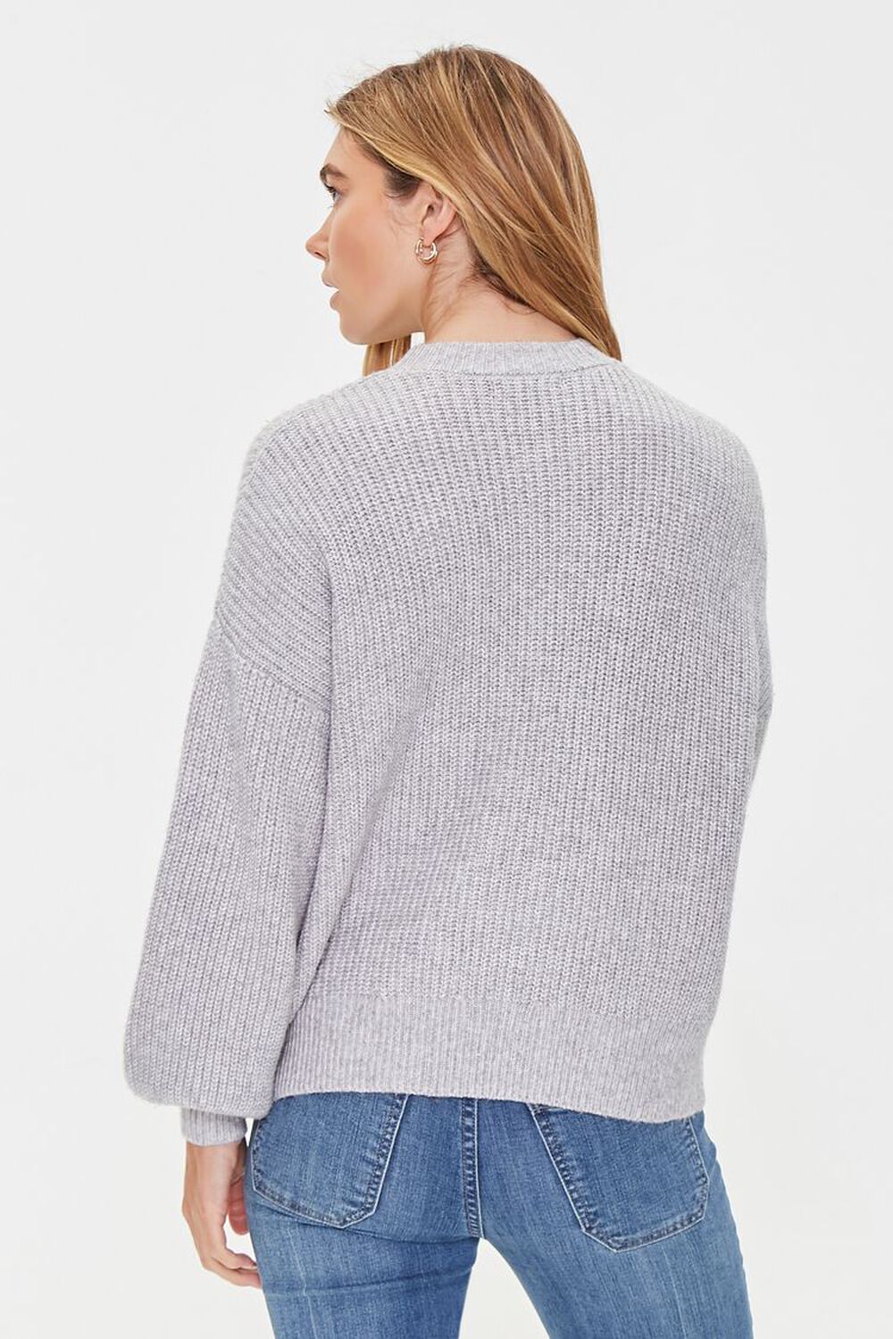 HEATHER GREY Purl Knit Drop-Sleeve Sweater, image 3