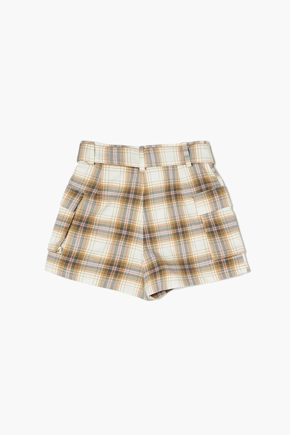 TAUPE/MULTI Girls Belted Plaid Shorts (Kids), image 2