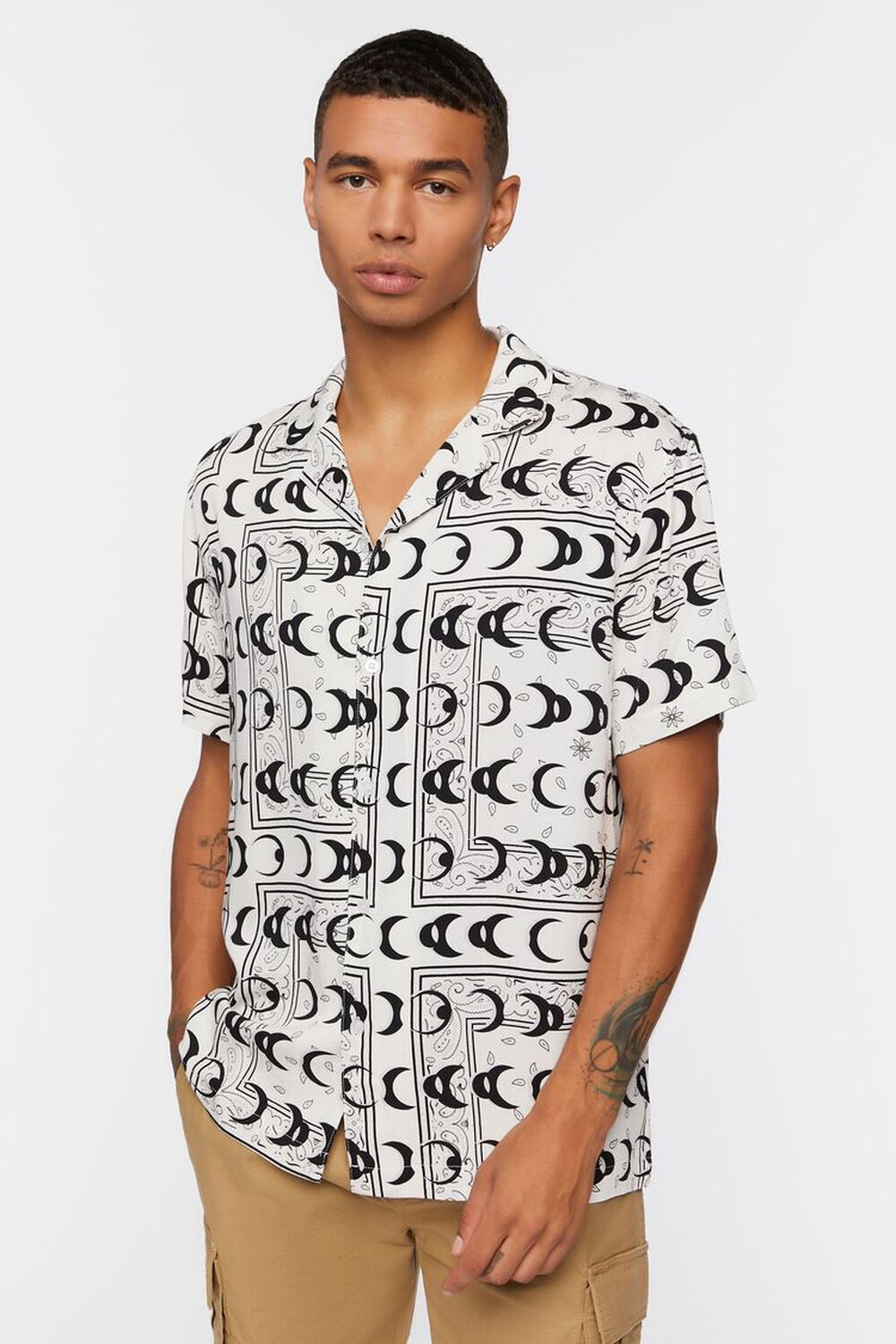 WHITE/BLACK Crescent Moon Print Shirt, image 1