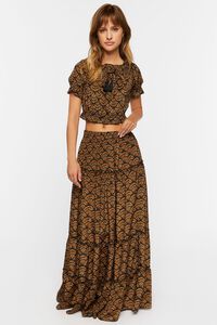 BROWN/MULTI Ornate Print Tiered Maxi Skirt, image 5