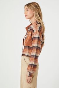 BROWN/MULTI Plaid Flannel Cropped Shirt, image 2