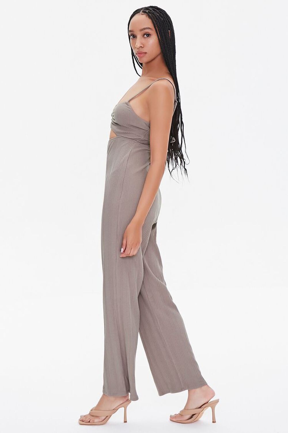 TAUPE Ribbed Knit Cutout Jumpsuit, image 2