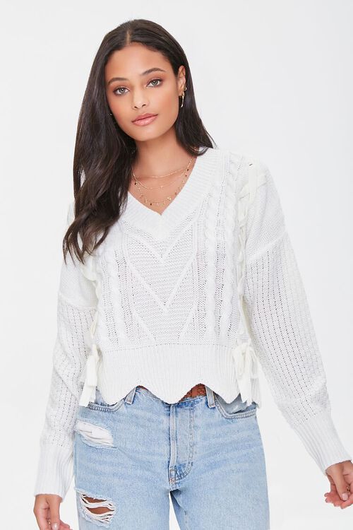 CREAM Cable Knit Bow Scalloped Sweater, image 1