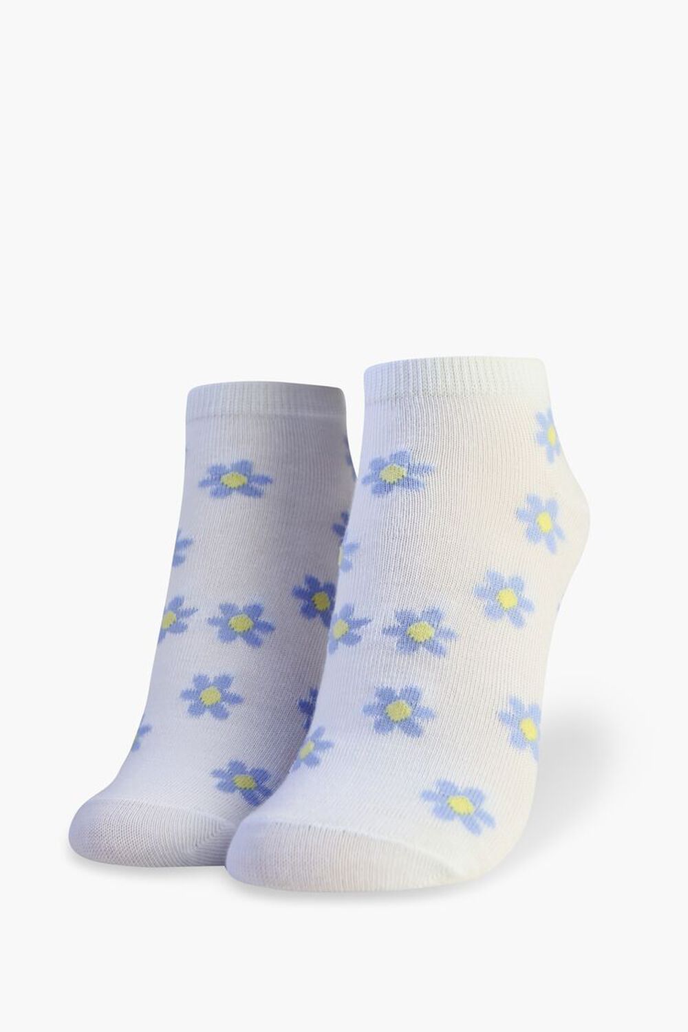 WHITE/BLUE Floral Print Ankle Socks, image 1