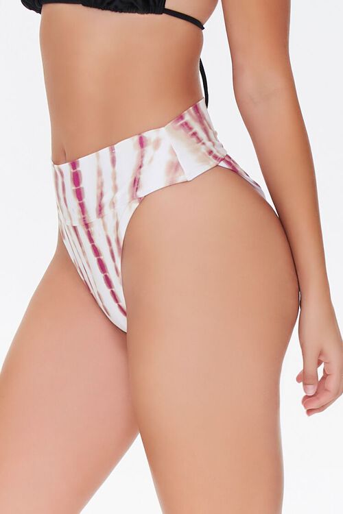 MAGENTA/WHITE Tie-Dye High-Waist Bikini Bottoms, image 3