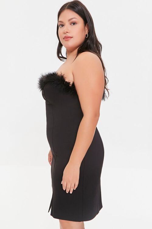 BLACK Plus Size Feather-Trim Dress, image 2