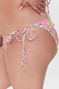 BLACK/MULTI Plus Size Floral String Bikini Bottoms, image 3