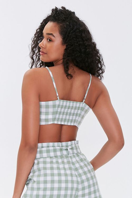 GREEN/WHITE Gingham Tie-Front Cropped Cami, image 3