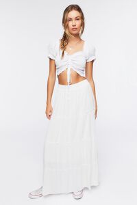 WHITE Ruched Tie-Front Crop Top, image 4