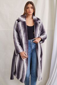 CHARCOAL/WHITE Belted Faux Fur Longline Coat, image 1