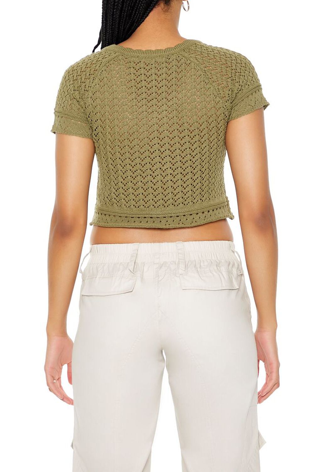 OLIVE Sweater-Knit Crochet Crop Top, image 3