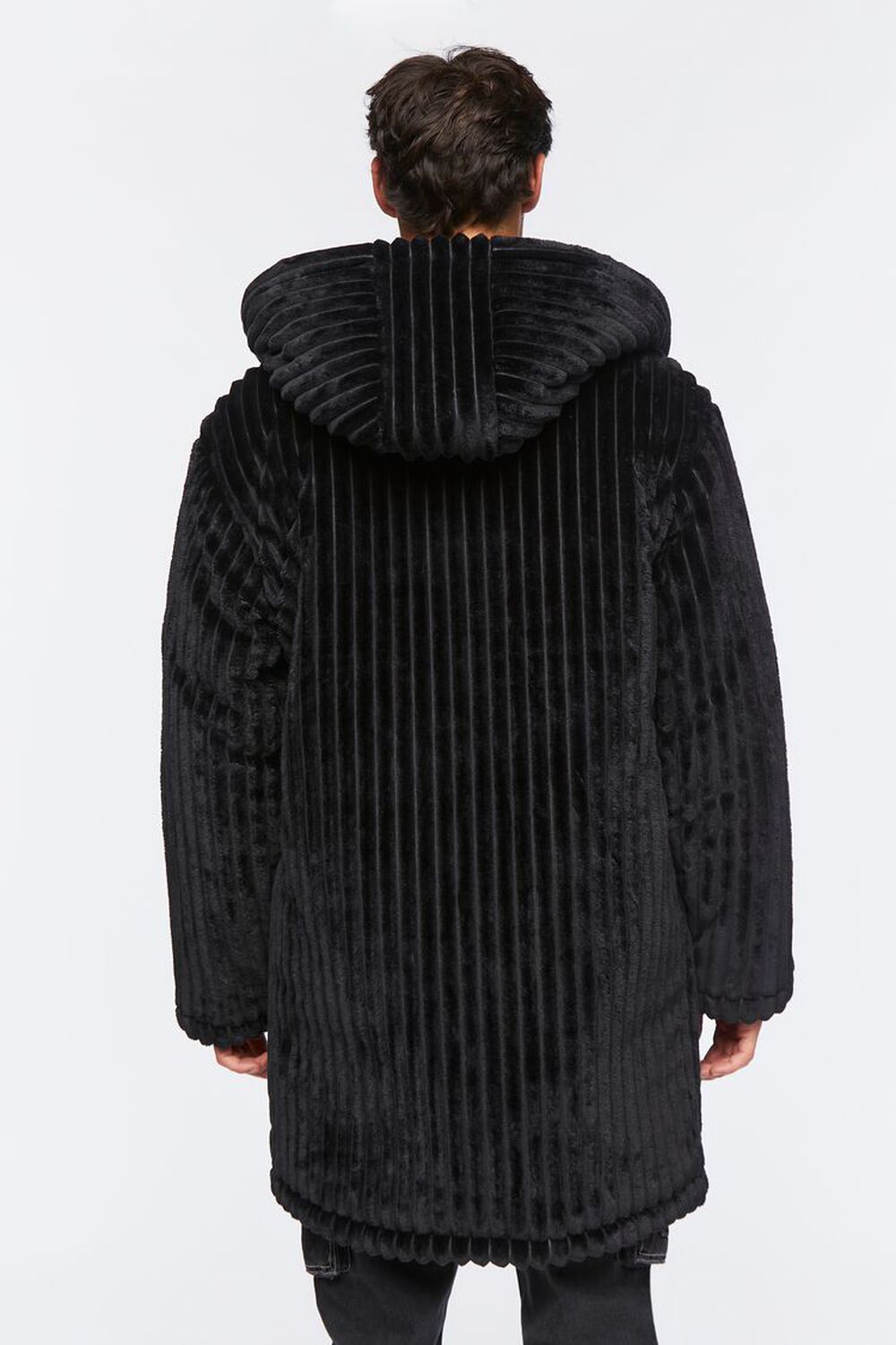 BLACK Hooded Plush Longline Coat, image 3