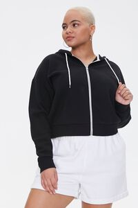 BLACK Plus Size Fleece Zip-Up Hoodie, image 5