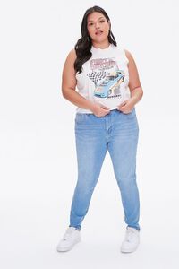 WHITE/MULTI Plus Size Racing Graphic Muscle Tee, image 4