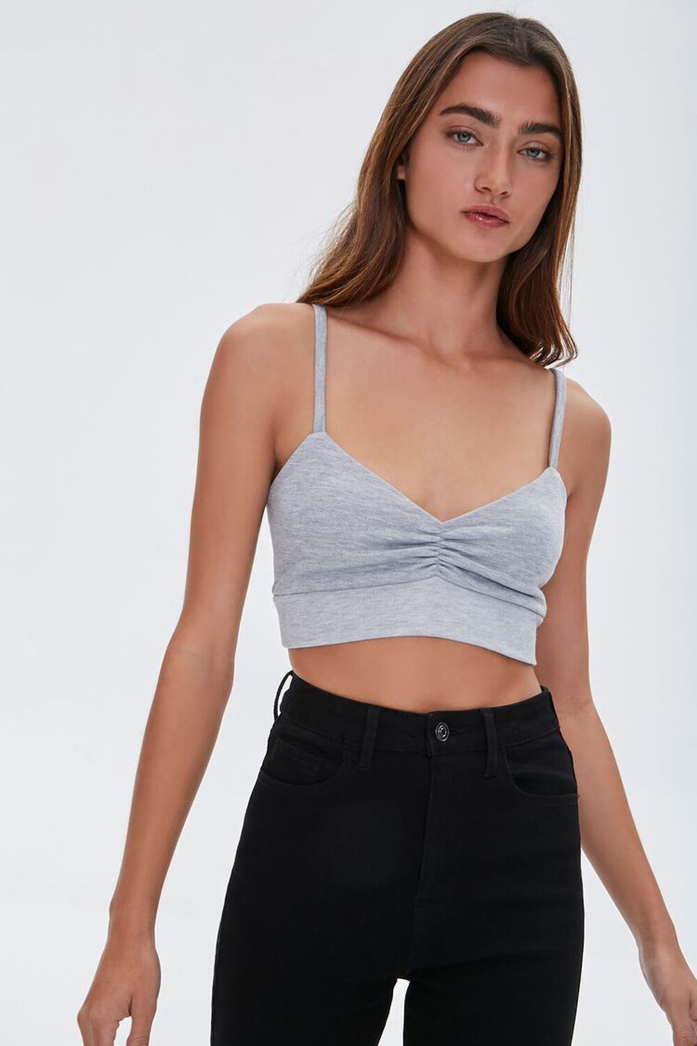 HEATHER GREY Ruched Cropped Cami, image 2