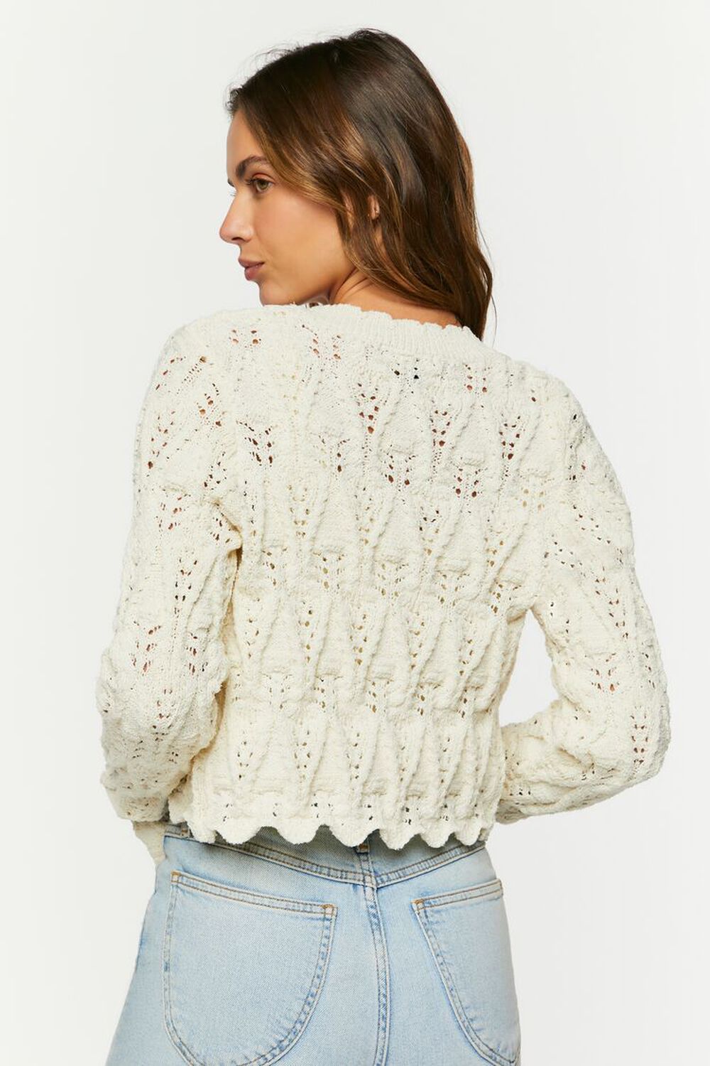 Pointelle Cropped Cardigan Sweater