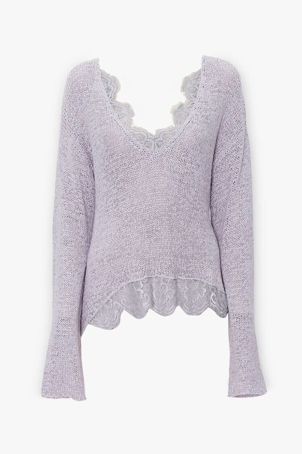 HEATHER GREY Ribbed Lace-Trim Sweater, image 1