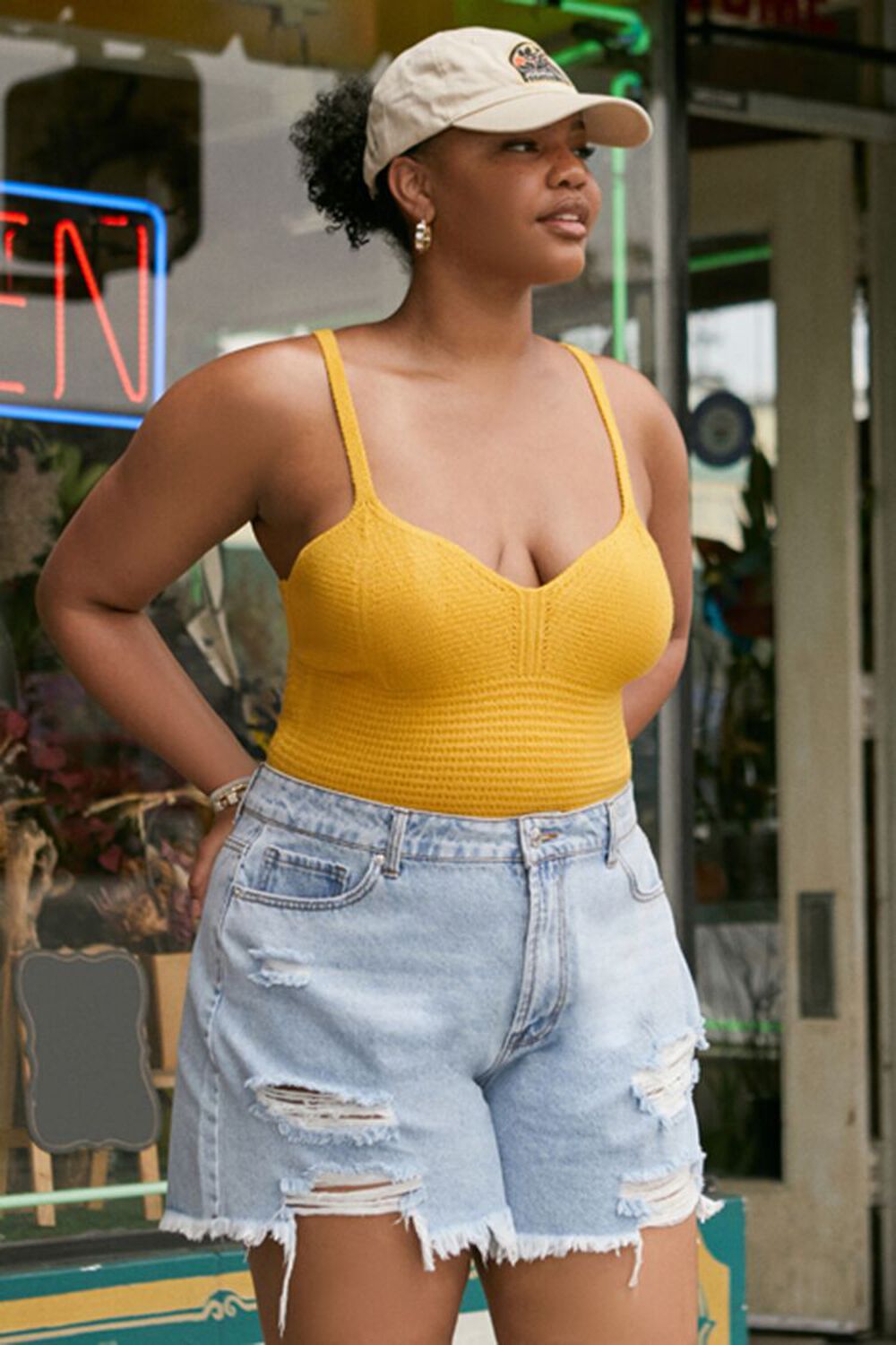 YELLOW GOLD Plus Size Sweater-Knit Cropped Cami, image 1