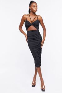 BLACK Ruched Cutout Midi Dress, image 4