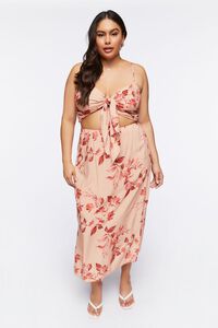 BLUSH/MULTI Plus Size Floral Cropped Cami & Midi Skirt Set, image 4