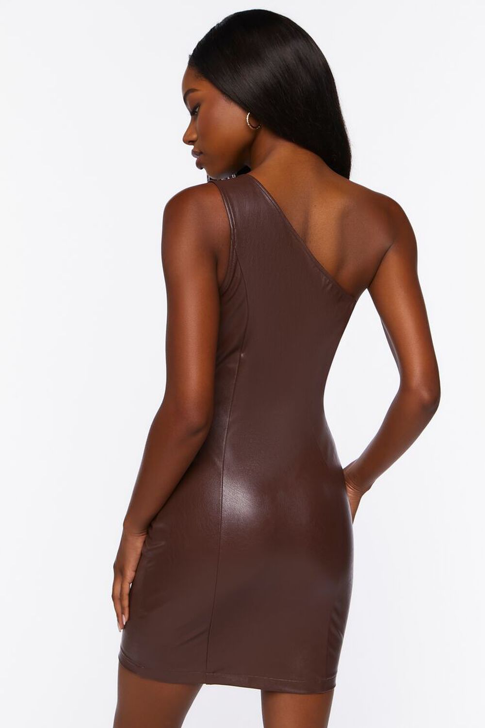 CHOCOLATE Faux Leather One-Shoulder Dress, image 3