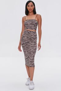 TAUPE/BLACK Zebra Cropped Cami & Skirt Set, image 4