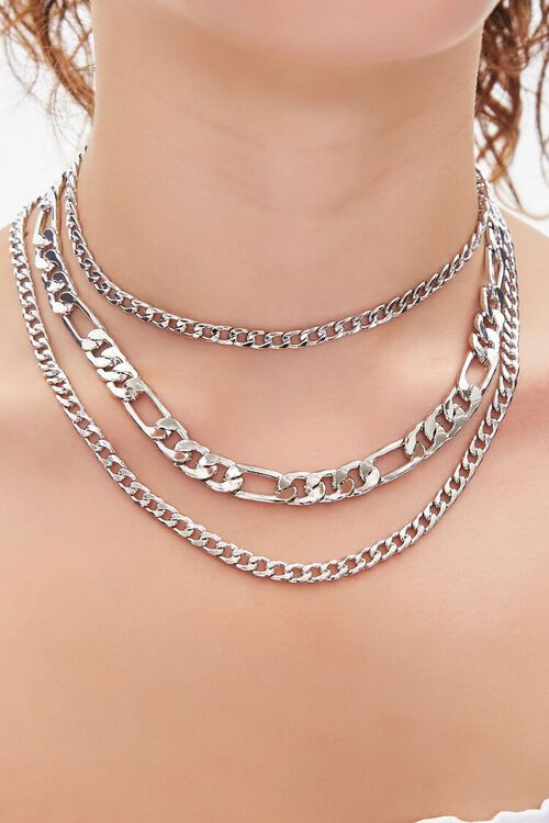 SILVER Chunky Layered Chain Necklace, image 1