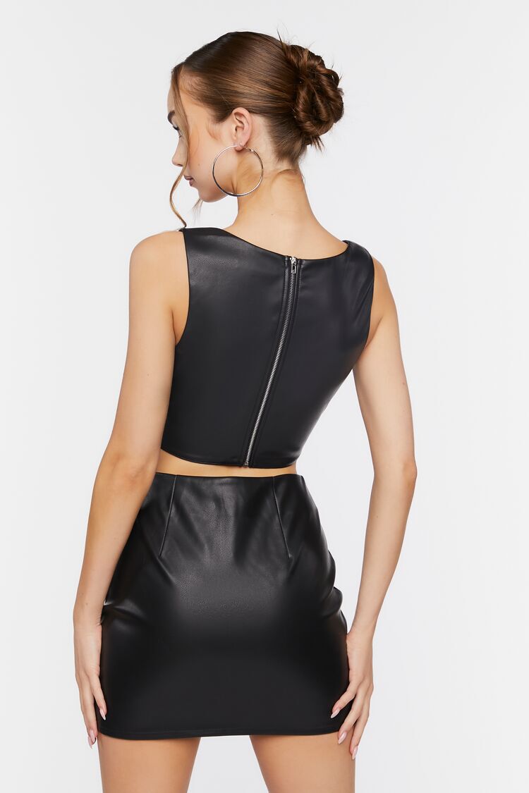 Faux Leather Crop Top & Skirt Set