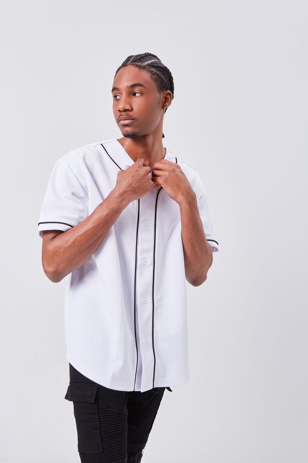 WHITE/BLACK Contrast Piped-Trim Shirt, image 1