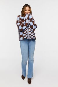 COFFEE/BLUE Chunky Checkered Cardigan Sweater, image 4