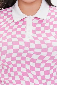 PINK/WHITE Plus Size Checkered Polo Shirt, image 5