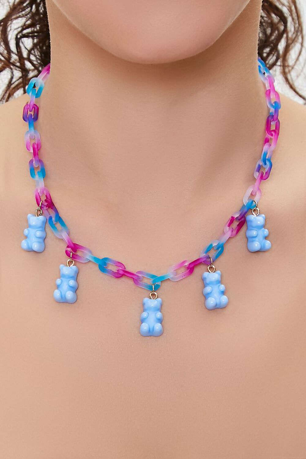 BLUE/PINK Teddy Bear Ombre Chain Necklace, image 1