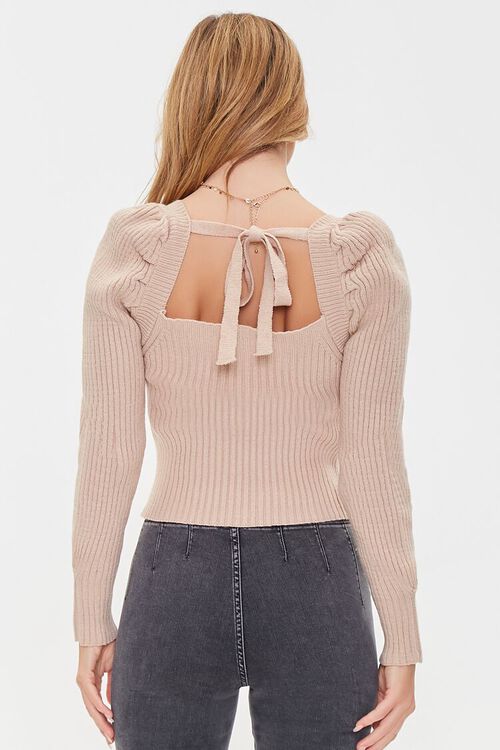 TAUPE Ribbed Self-Tie Fitted Sweater, image 3