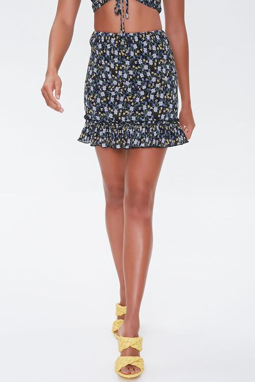 DARK BLUE/MULTI Floral Print Ruffled Mini Skirt, image 2