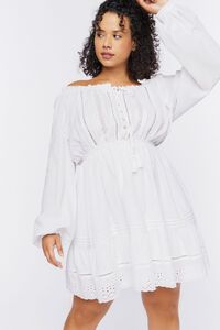 WHITE Plus Size Off-the-Shoulder Peasant Mini Dress, image 1