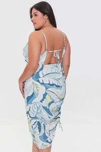 BLUE/MULTI Plus Size Tropical Leaf Print Dress, image 3