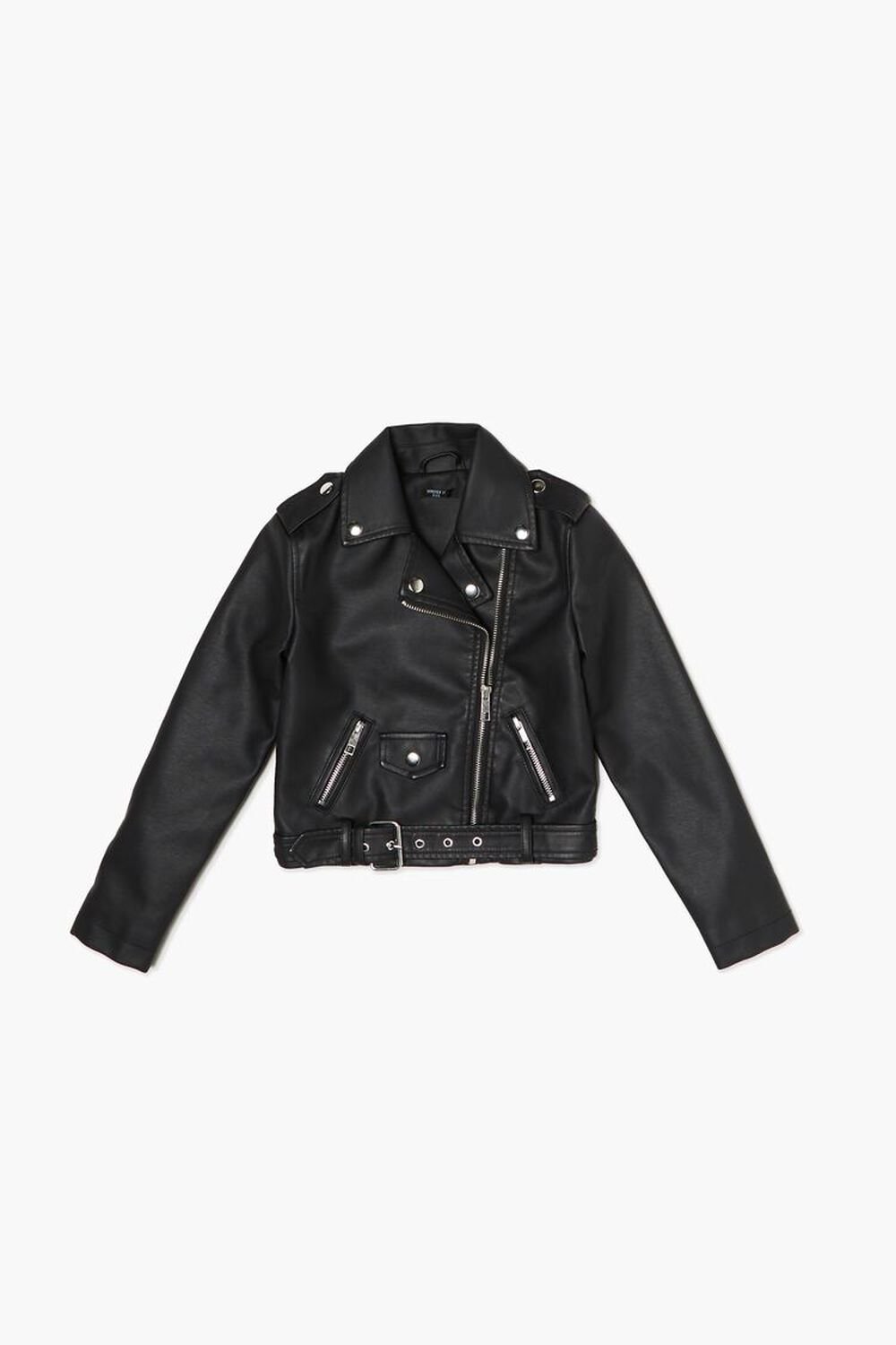 BLACK Girls Faux Leather Moto Jacket (Kids), image 1