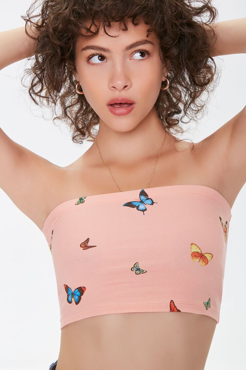 LIGHT PINK/MULTI Butterfly Print Tube Top, image 1