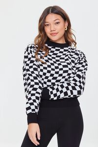 BLACK/WHITE Checkered Drop-Sleeve Sweater, image 1