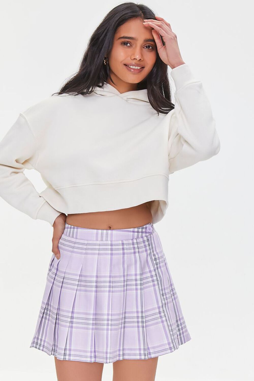 LAVENDER/MULTI Pleated Plaid Mini Skirt, image 1
