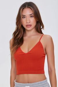 POMPEIAN RED  Seamless Ribbed Knit Bralette, image 1