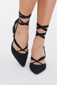 BLACK Faux Suede Lace-Up Block Heels, image 4