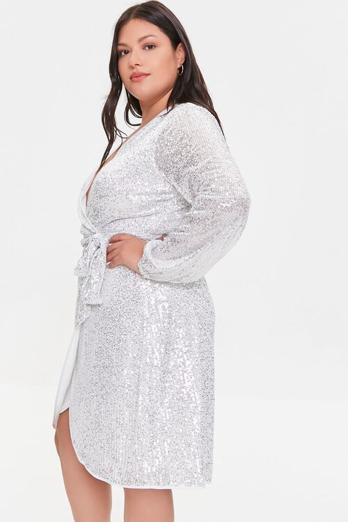 WHITE Plus Size Sequin Wrap Dress, image 2