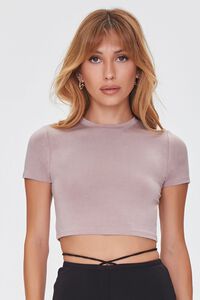 TAUPE Cropped Knit Tee, image 1