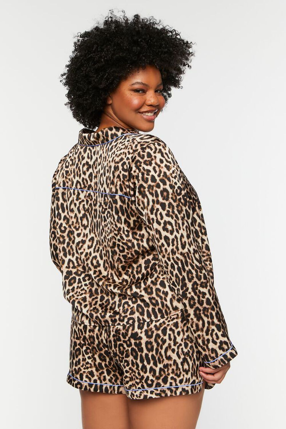 Plus Size Leopard Shirt & Shorts Pajama Set