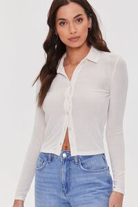 CREAM Button-Front Long Sleeve Shirt, image 1