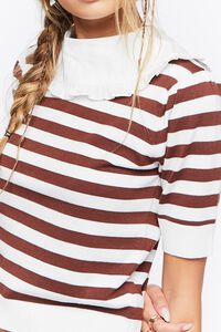 BROWN/WHITE Striped Collared Sweater-Knit Top, image 5