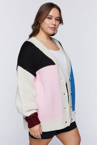 BUBBLE GUM/MULTI Plus Size Chunky Colorblock Cardigan Sweater, image 6