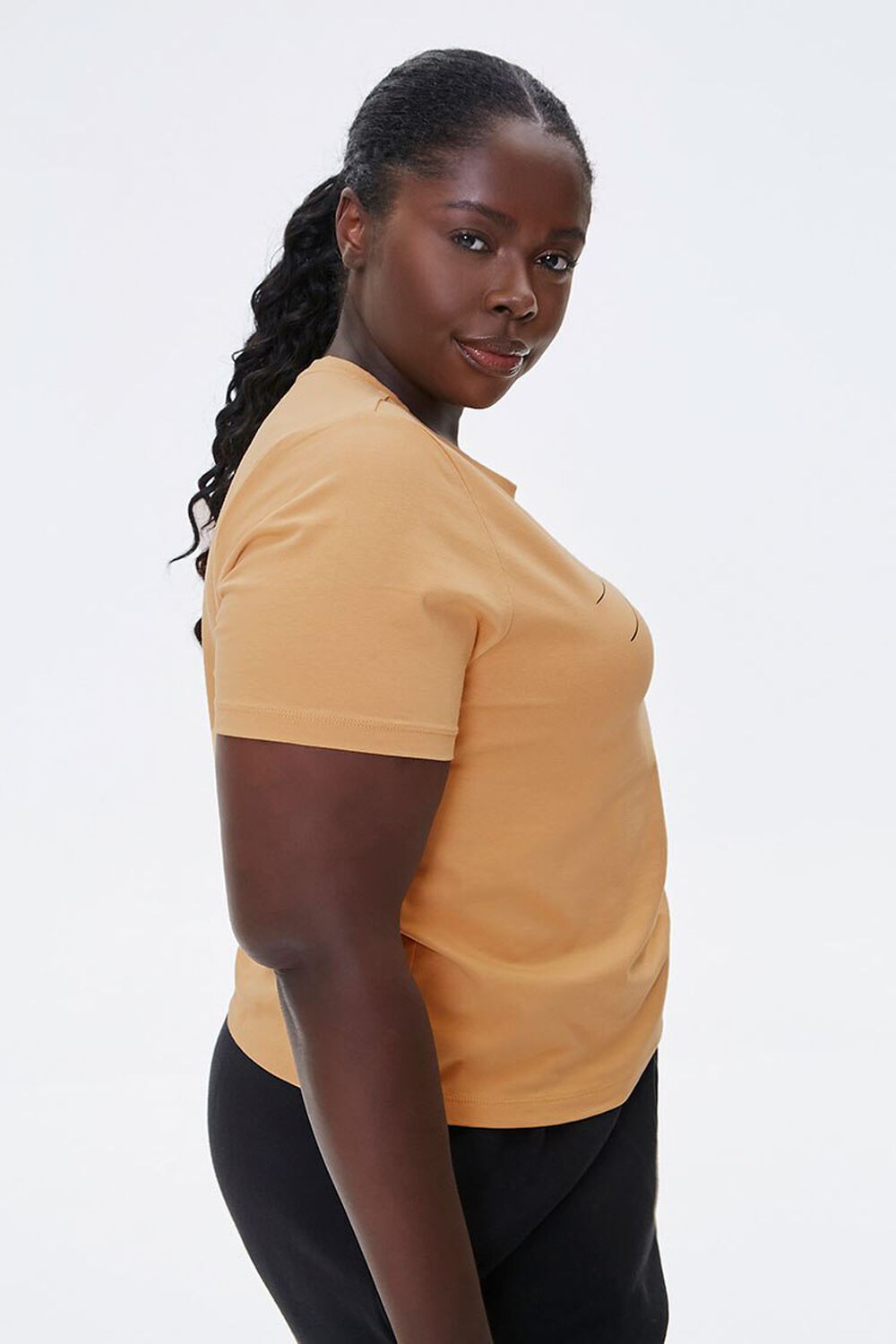 MUSTARD/BLACK Plus Size Touching Hands Graphic Tee, image 2