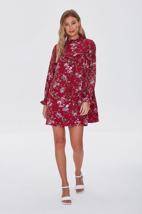 BURGUNDY/MULTI Recycled Floral Mini Shift Dress, image 4